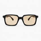Óculos de sol Palma Costa Sunfeel, retangular em acetato preto fosco com hastes tartaruga e lente marrom claro
