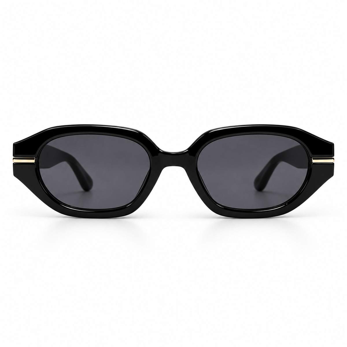 Óculos de sol Palma Luna Sunfeel, oval em acetato preto brilhante com lente fumê