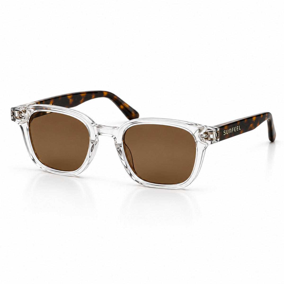 Óculos de sol Palma Mare Sunfeel, arredondado transparente com hastes tartaruga e lente marrom