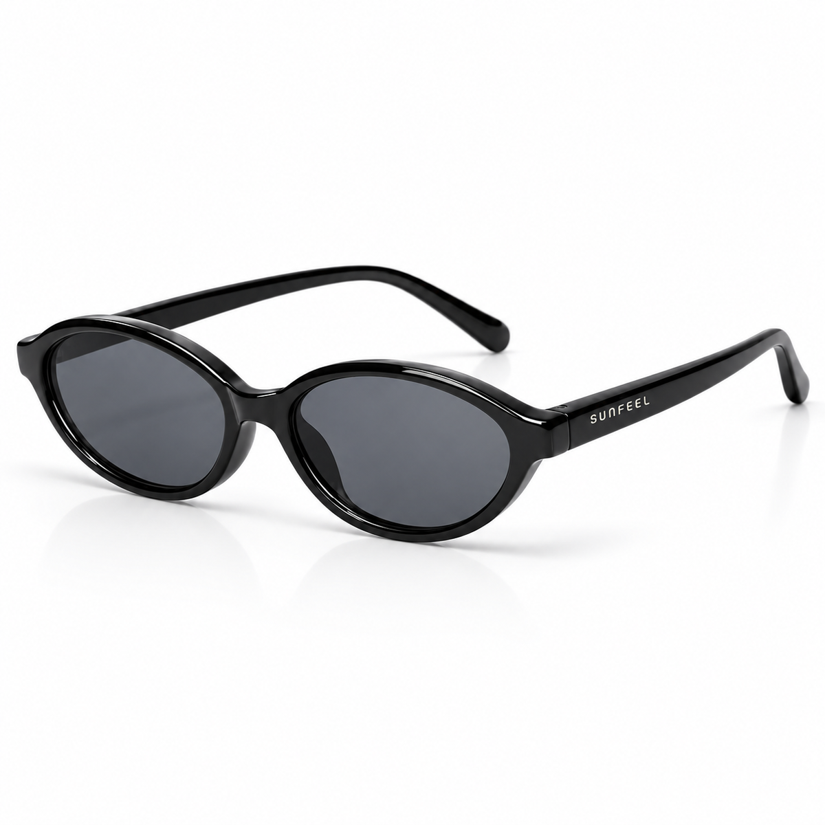 Óculos de sol Palma Old Sunfeel, oval retrô em acetato preto com lente cinza — imagem 2