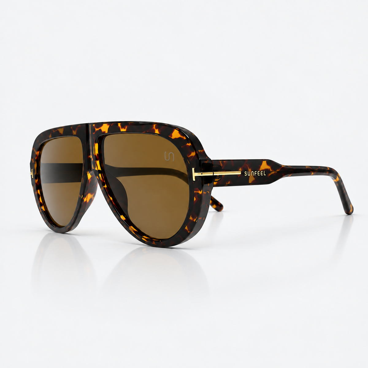 Óculos de sol Palma Style Sunfeel, máscara oversized em acetato tartaruga com lente marrom âmbar — imagem 2