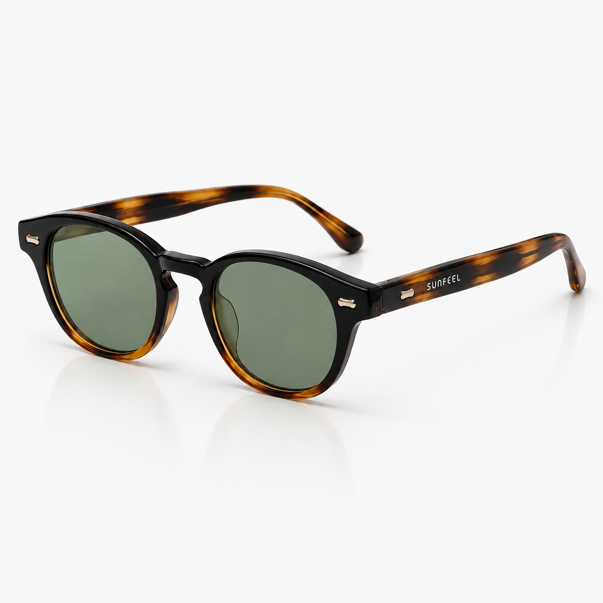 Óculos de sol Palma Urban Sunfeel, arredondado em TR90 preto e tartaruga com lente verde